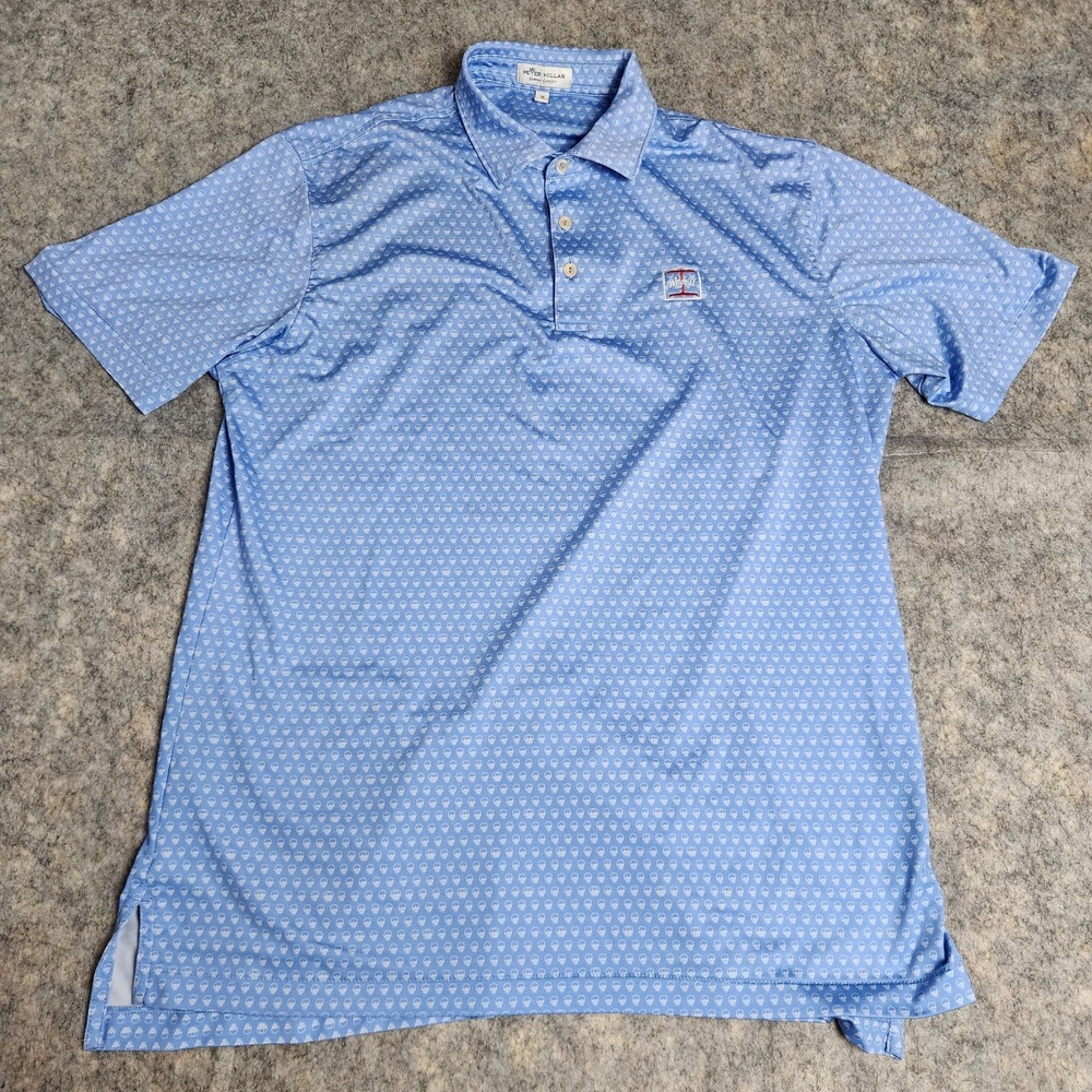 Peter Millar Summer Comfort Polo Shirt Men M Blue Seeing Double Golf Jersey AOP